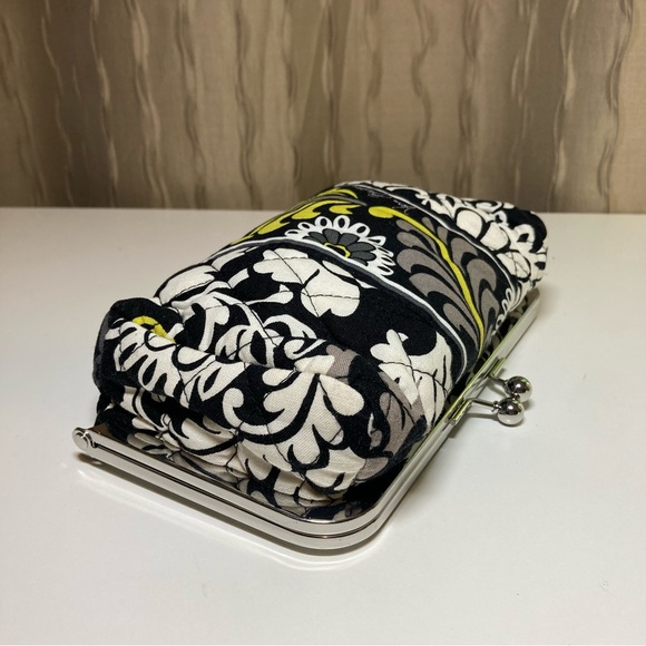 Vera Bradley Baroque Black Yellow Travel Kiss Lock Lined Cosmetic Makeup Bag - Picture 2 of 16